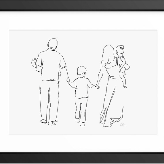 Family Print Family Portrait Gift Gift For Family Family Illustration Family Drawing Family Sketch Family Of 5 Print Line Art Print