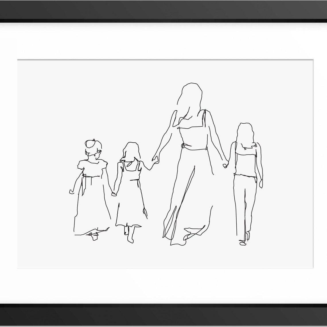 Mother And Daughters Art Mother And Children Portrait Mother And Daughters Print Family Print Family Portrait Mothers Day Print Mum