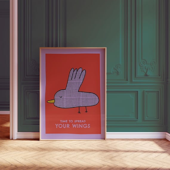 Retro Bird Poster, Colorful Nursery Art Print