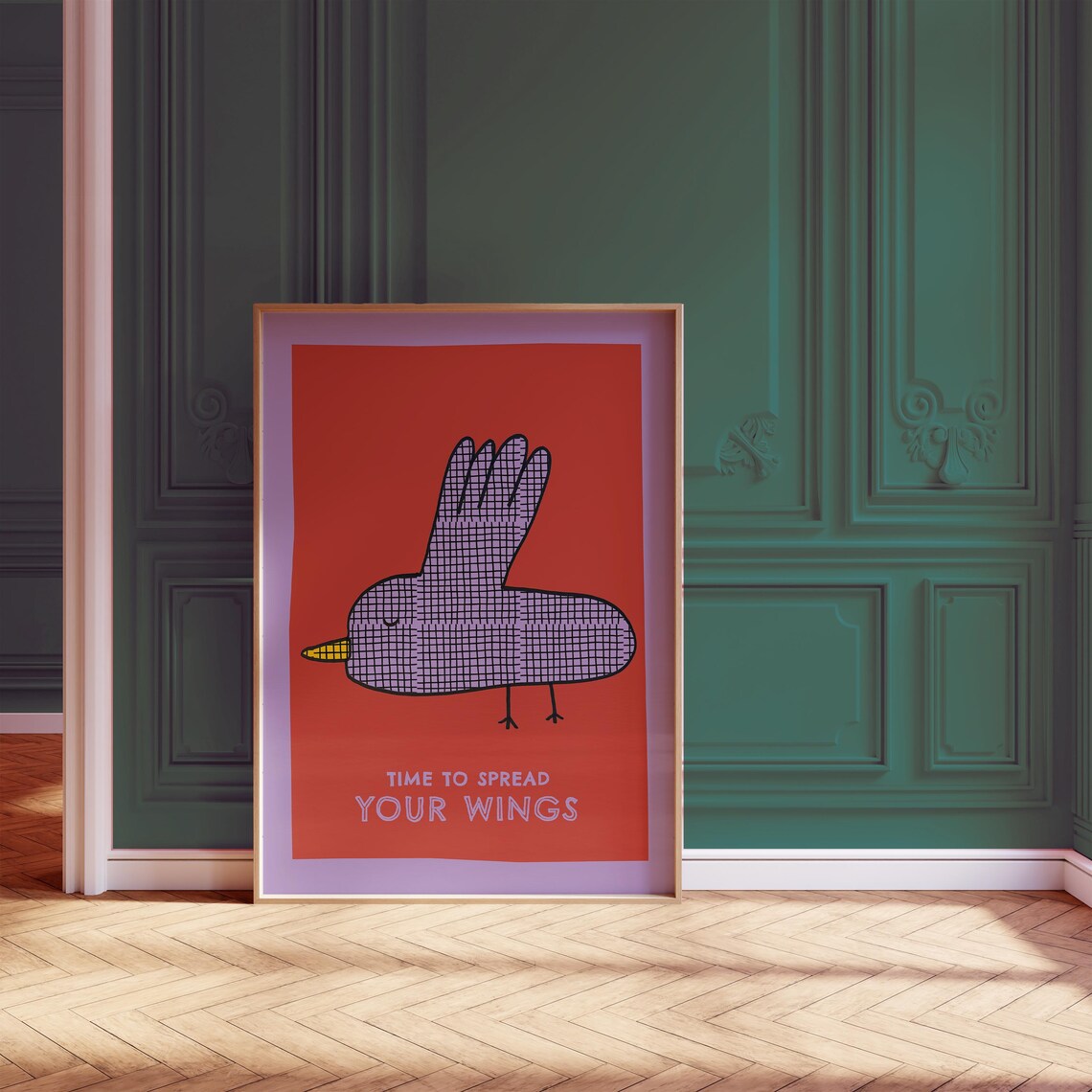 Retro Bird Poster, Colorful Nursery Art Print