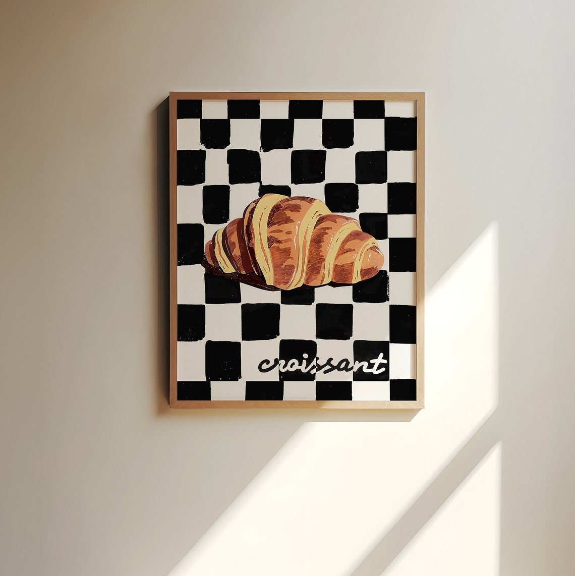 Croissant on Black and White Checkerboard French Bakery Wall Art - Image 2