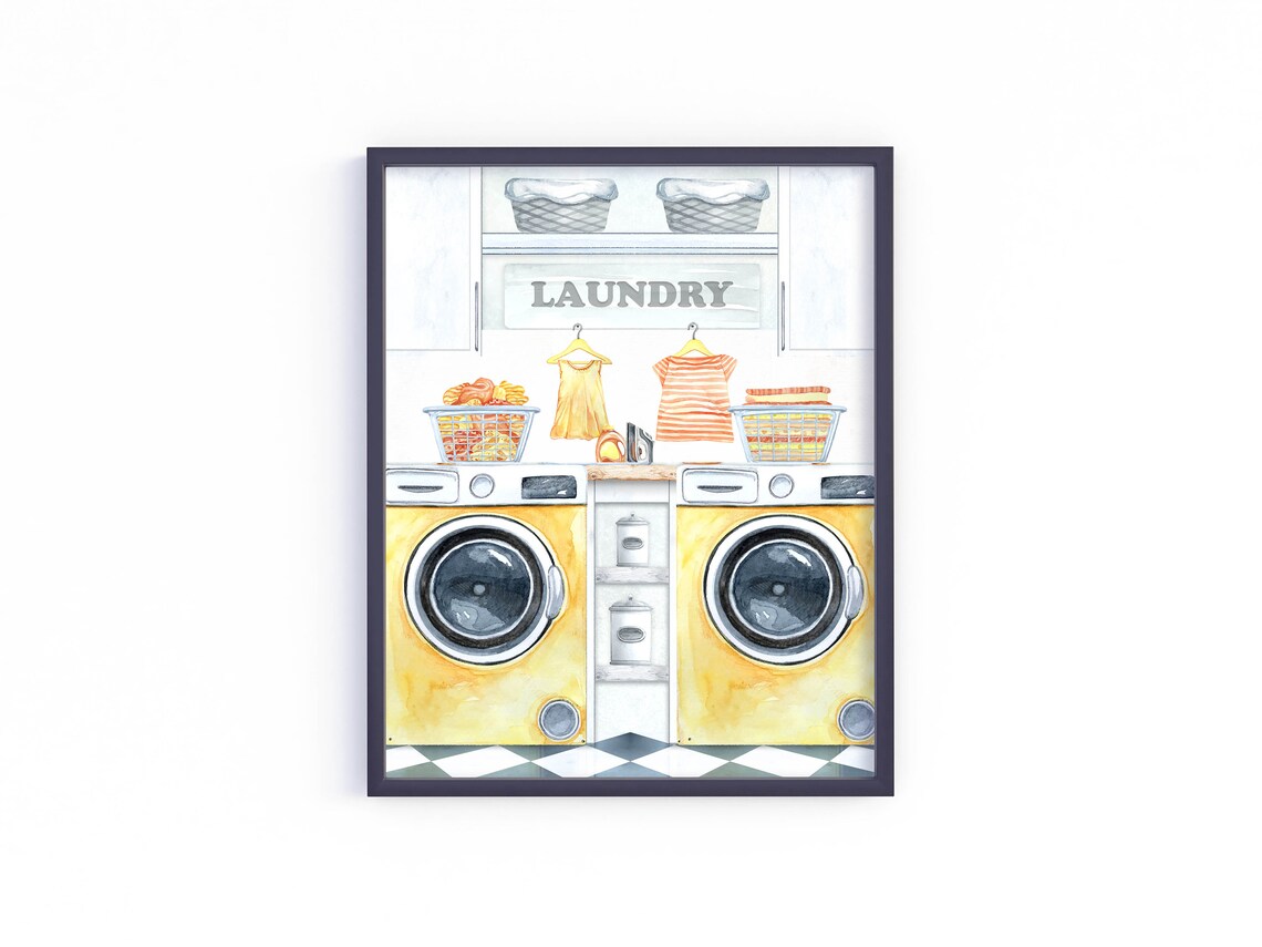 Yellow Watercolor Laundry Room Sign With Washer Dryer Wall Art - Image 3