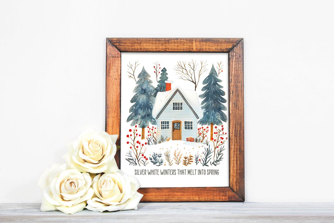 Silver White Winters That Melt Into Spring Cottage Quote Poster - Image 5