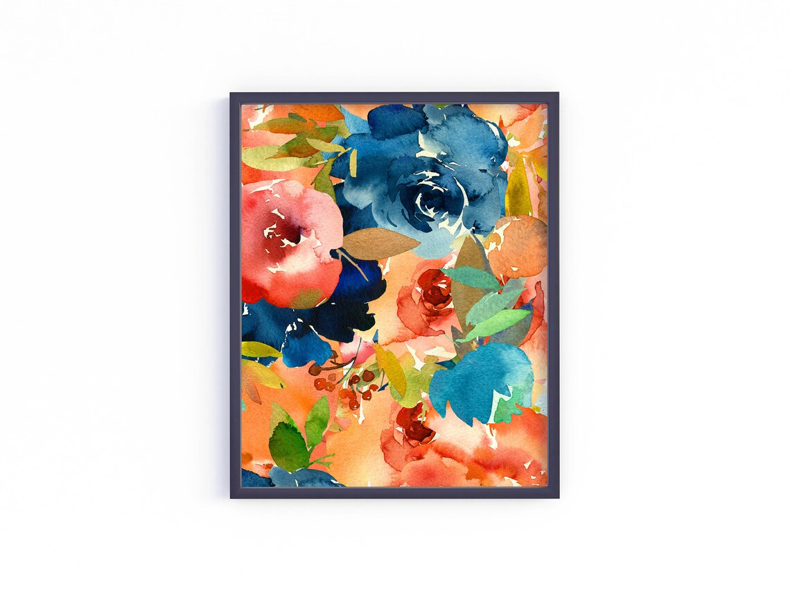 Orange and Teal Flower Collage Art Print - Image 3