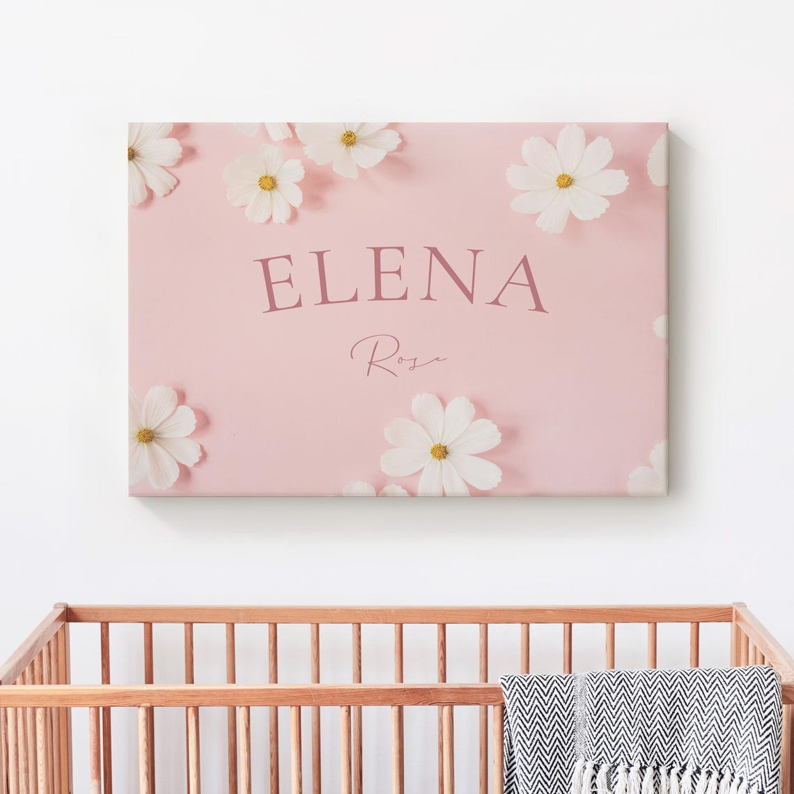Pink Daisy Personalized Baby Girl Name Nursery Sign Custom Decoration Wall Decor Canvas Or Print Unframed
