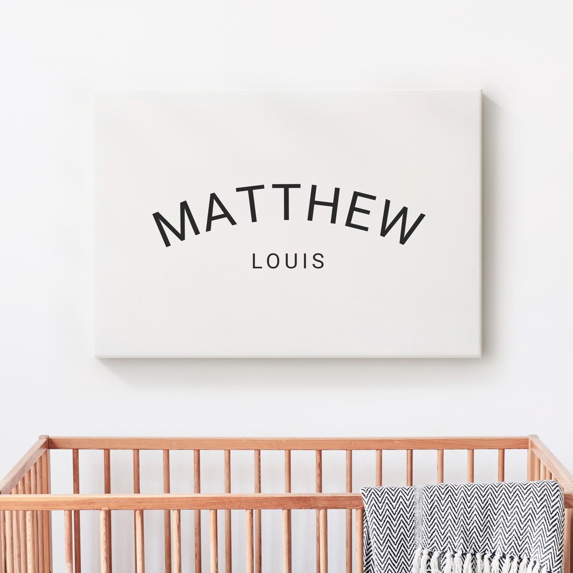 Matthew Louis Nursery Name Sign Black Minimal Baby Boy Wall Decor Poster