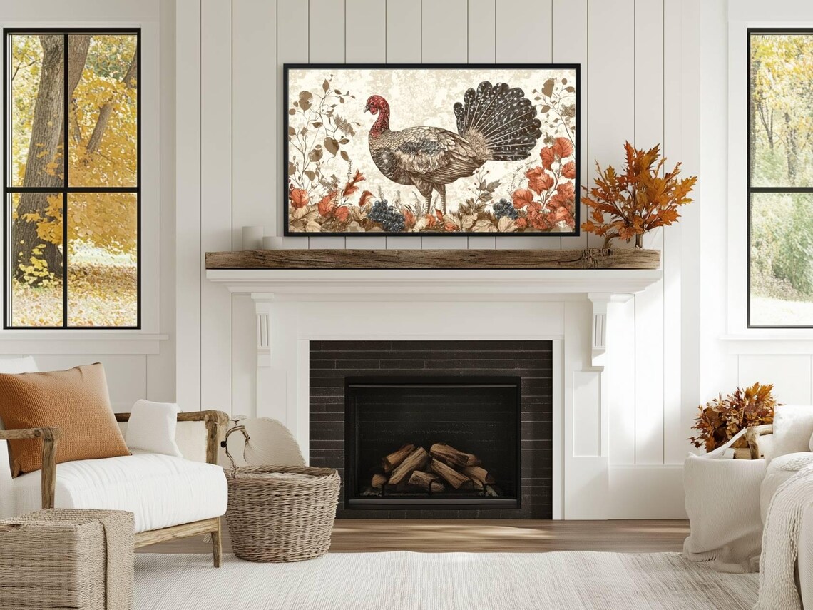 Thanksgiving Turkey Art Print, Fall Harvest Scene - Image 2