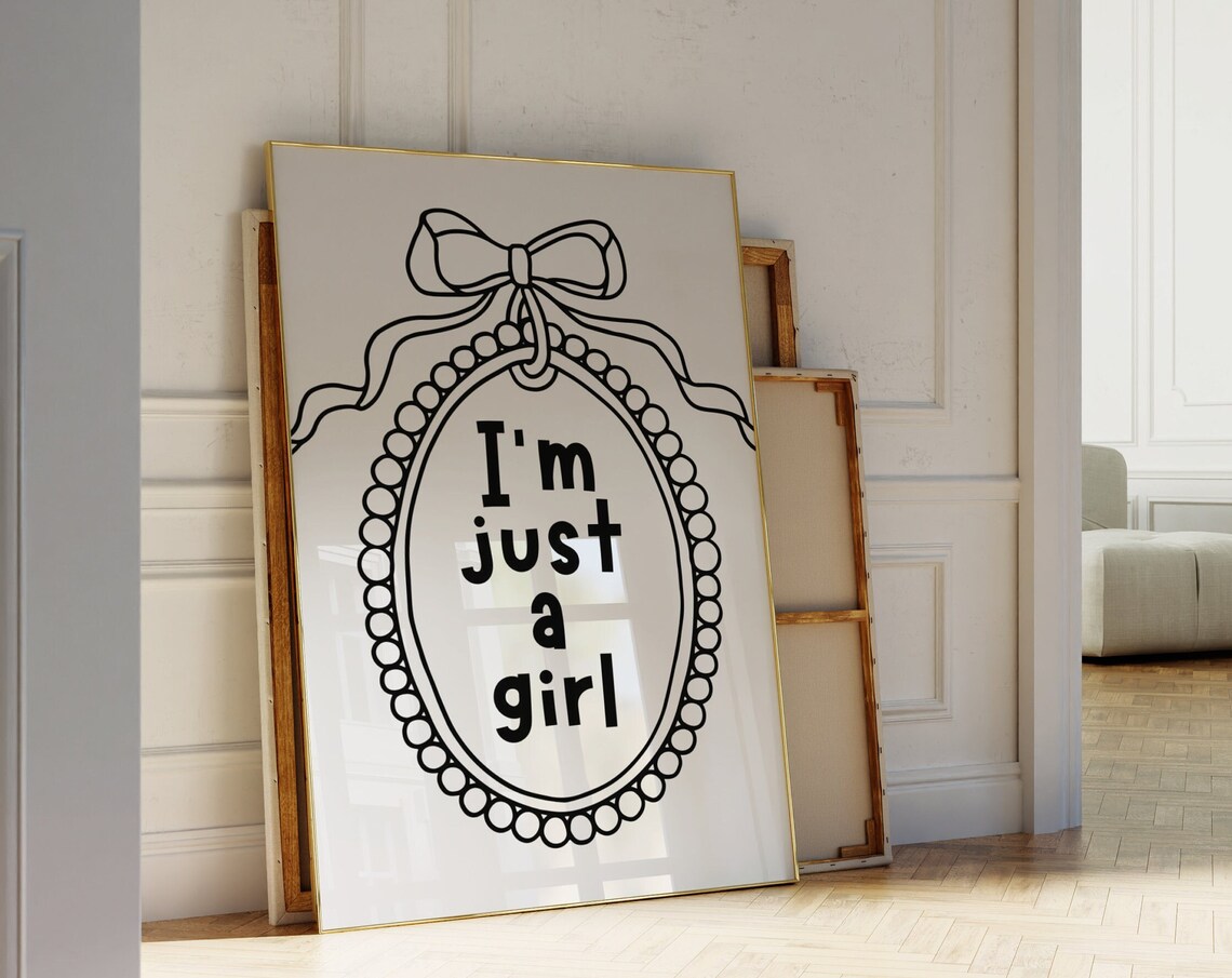 I'm Just a Girl Black and White Bow Frame Minimalist Wall Art - Image 4