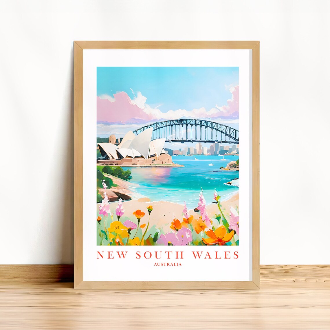 New South Wales Travel Poster, Sydney Harbour Retro Landscape