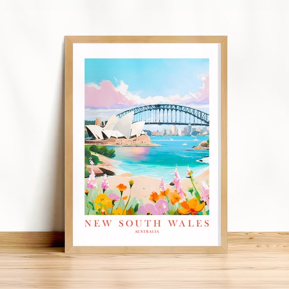 New South Wales Travel Poster, Sydney Harbour Retro Landscape