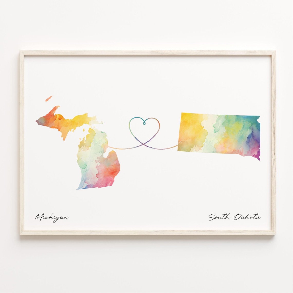 Michigan To South Dakota Heart Map Long Distance Love Poster
