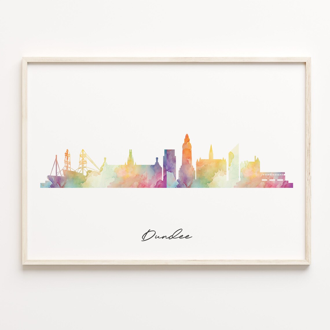 Dundee Scotland Rainbow Watercolor Waterfront Skyline Poster
