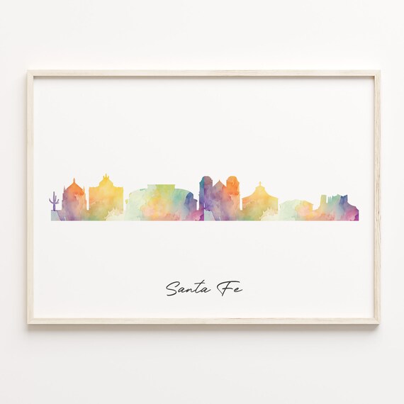 Santa Fe New Mexico Watercolor Skyline Poster Minimalist Cityscape Art