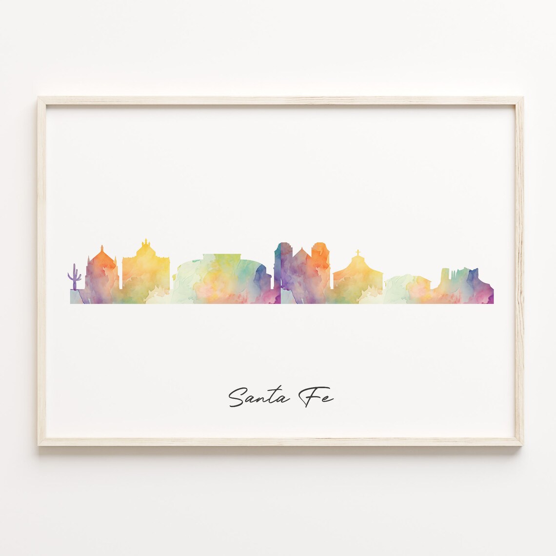 Santa Fe New Mexico Watercolor Skyline Poster Minimalist Cityscape Art