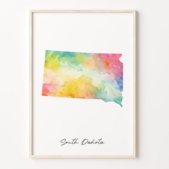 Stunning South Dakota USA Watercolor State Map Pastel Art Poster