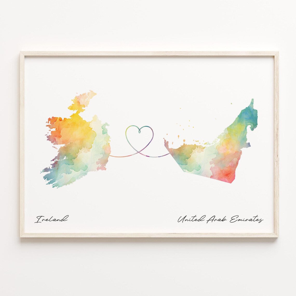 Ireland To United Arab Emirates Watercolor Heart Map Art Print