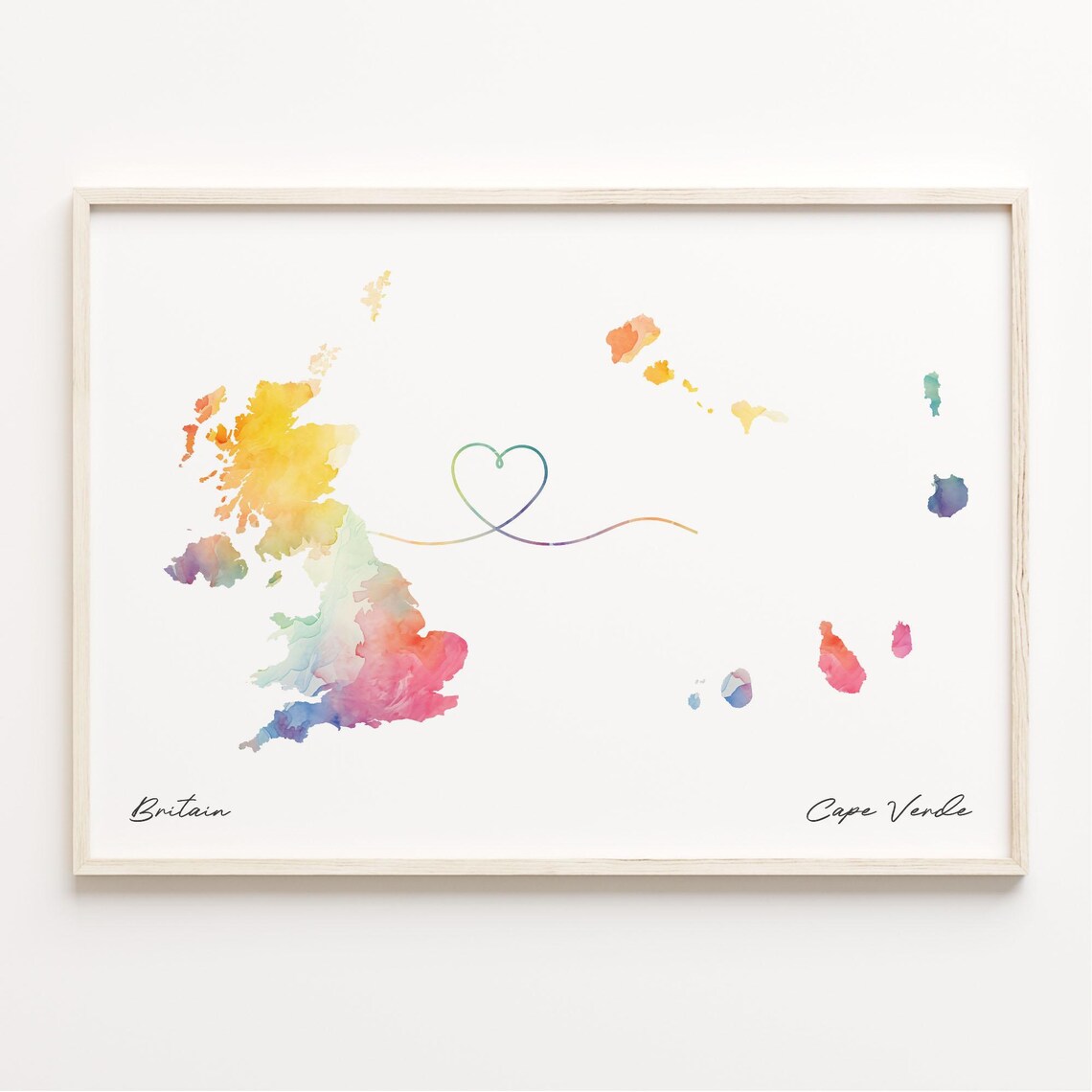 UK to Cape Verde Watercolor Map Travel Poster