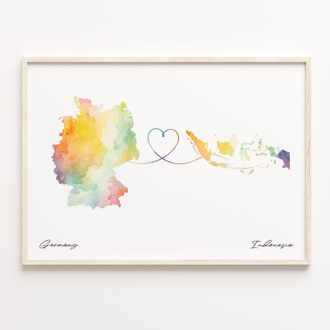 Germany To Indonesia Long Distance Love Heart Connection Map Poster