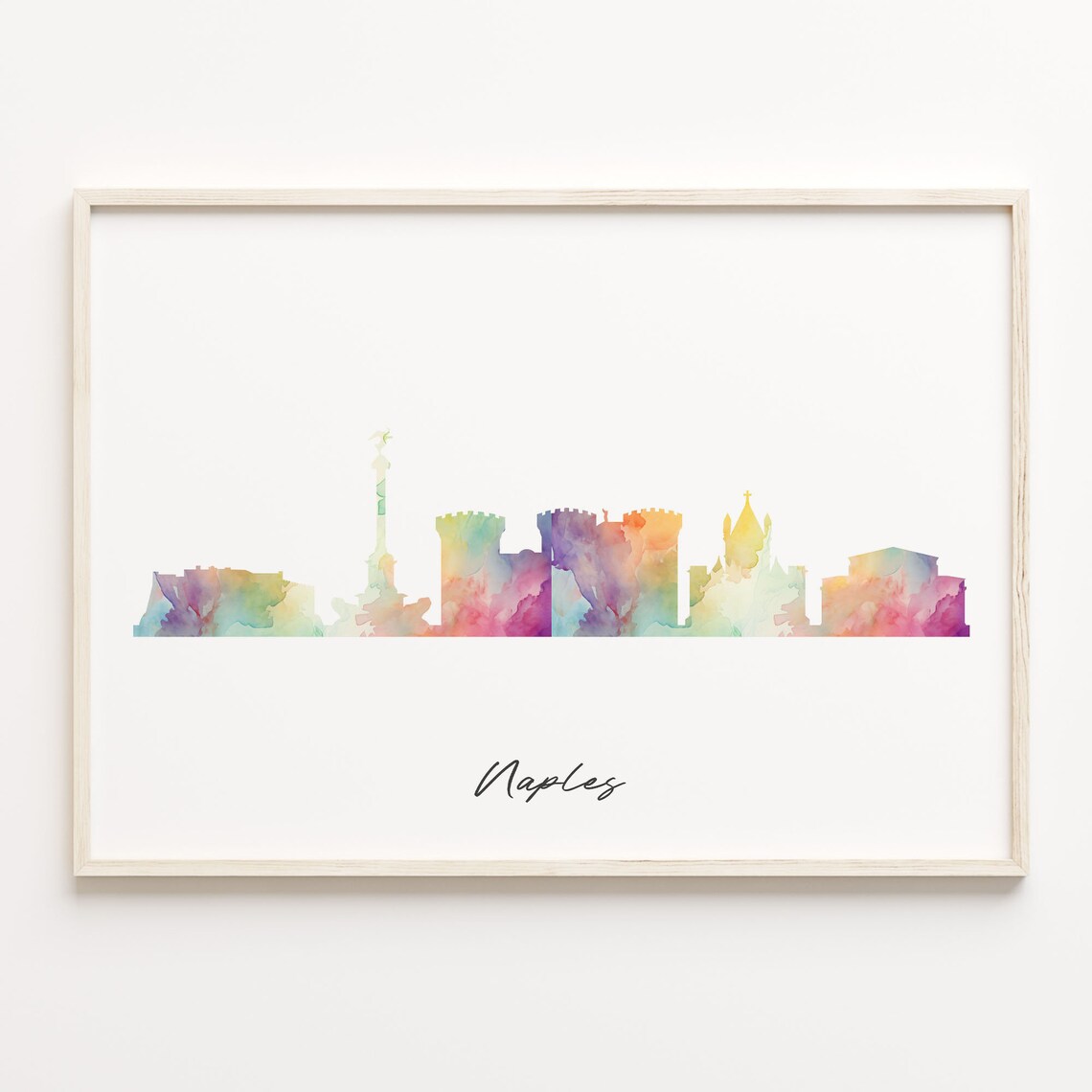 Naples Italy Colorful Watercolor Skyline Cityscape Travel Poster