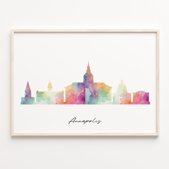Annapolis Maryland Watercolor Skyline Cityscape Souvenir Poster