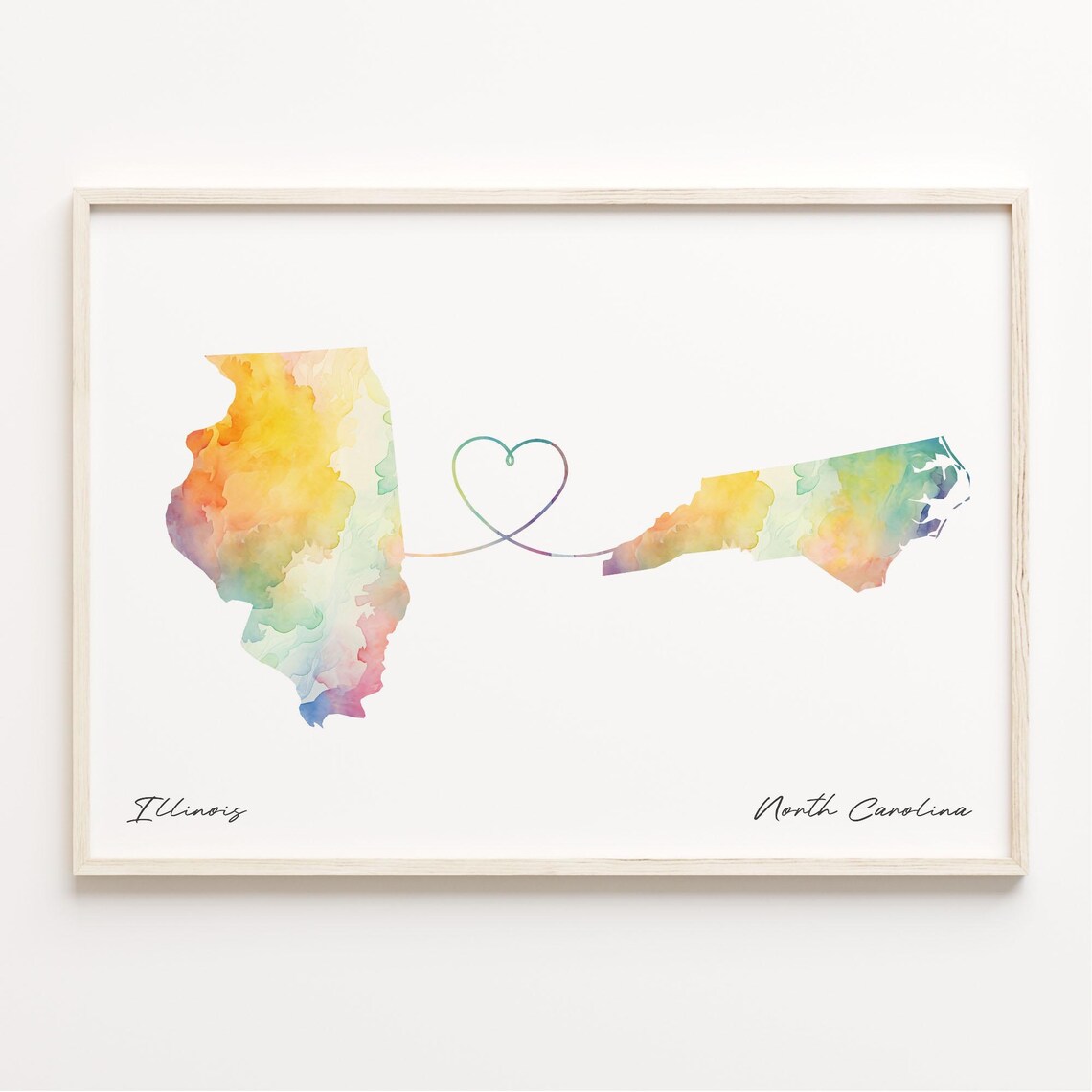 Illinois To North Carolina Watercolor Map Travel Poster