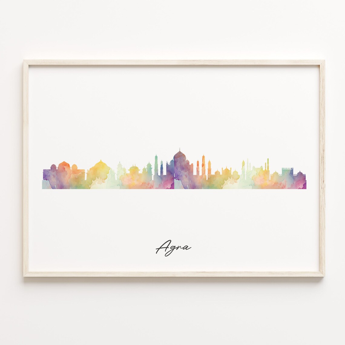 Agra Watercolor Skyline Taj Mahal India Cityscape Travel Poster