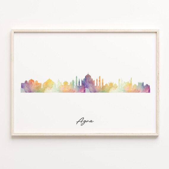 Agra Watercolor Skyline Taj Mahal India Cityscape Travel Poster