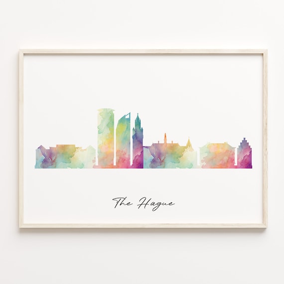The Hague Netherlands Watercolor Skyline Cityscape Wall Poster
