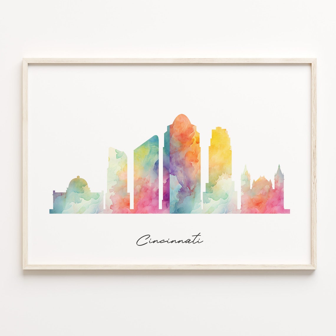 Cincinnati Ohio Pastel Watercolor Skyline Cityscape Art Poster