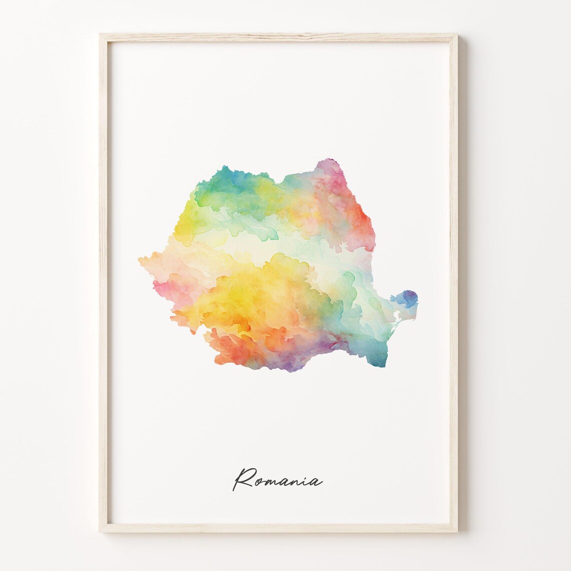 Romania Colorful Watercolor Map Print Minimalist European Country Art