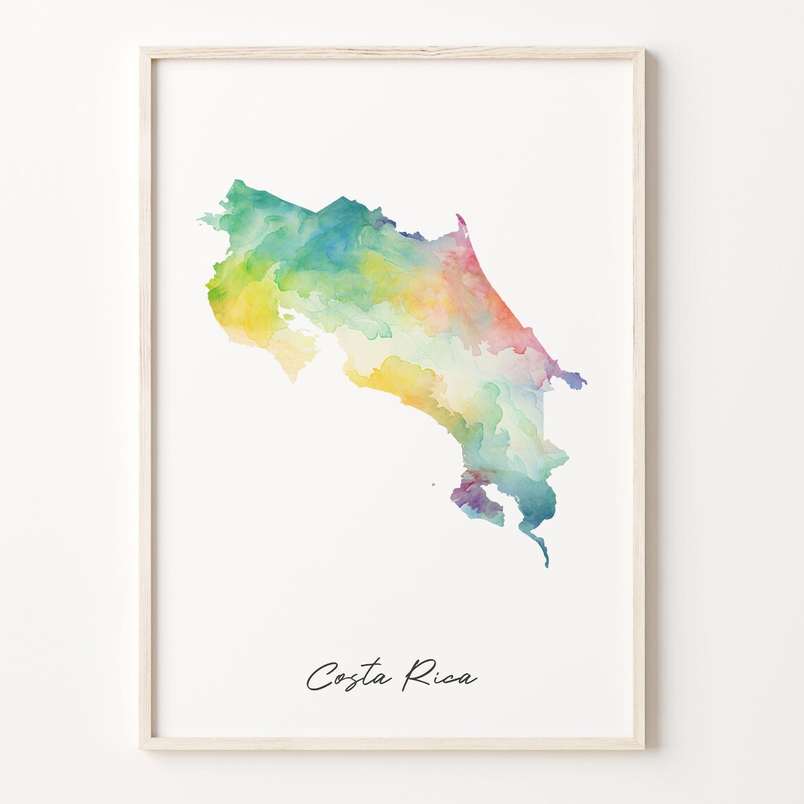 Costa Rica Watercolor Country Map Art Poster Tropical Central America Decor