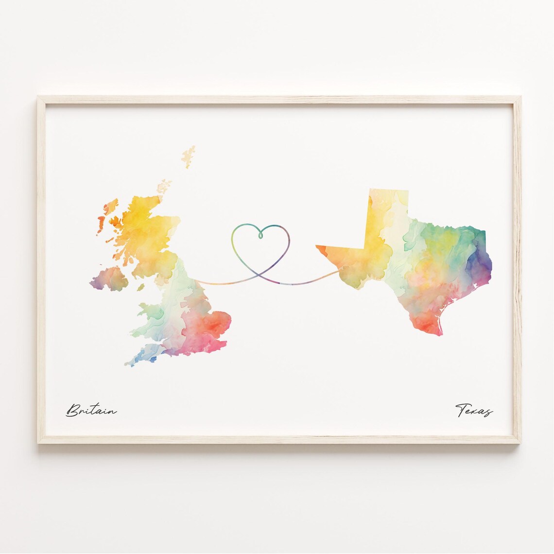 Britain to Texas Watercolor Map Art Print