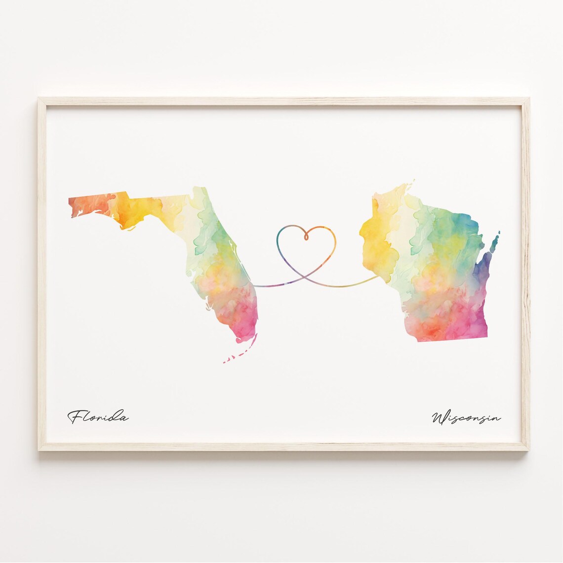 Florida To Wisconsin Watercolor Map Art Print