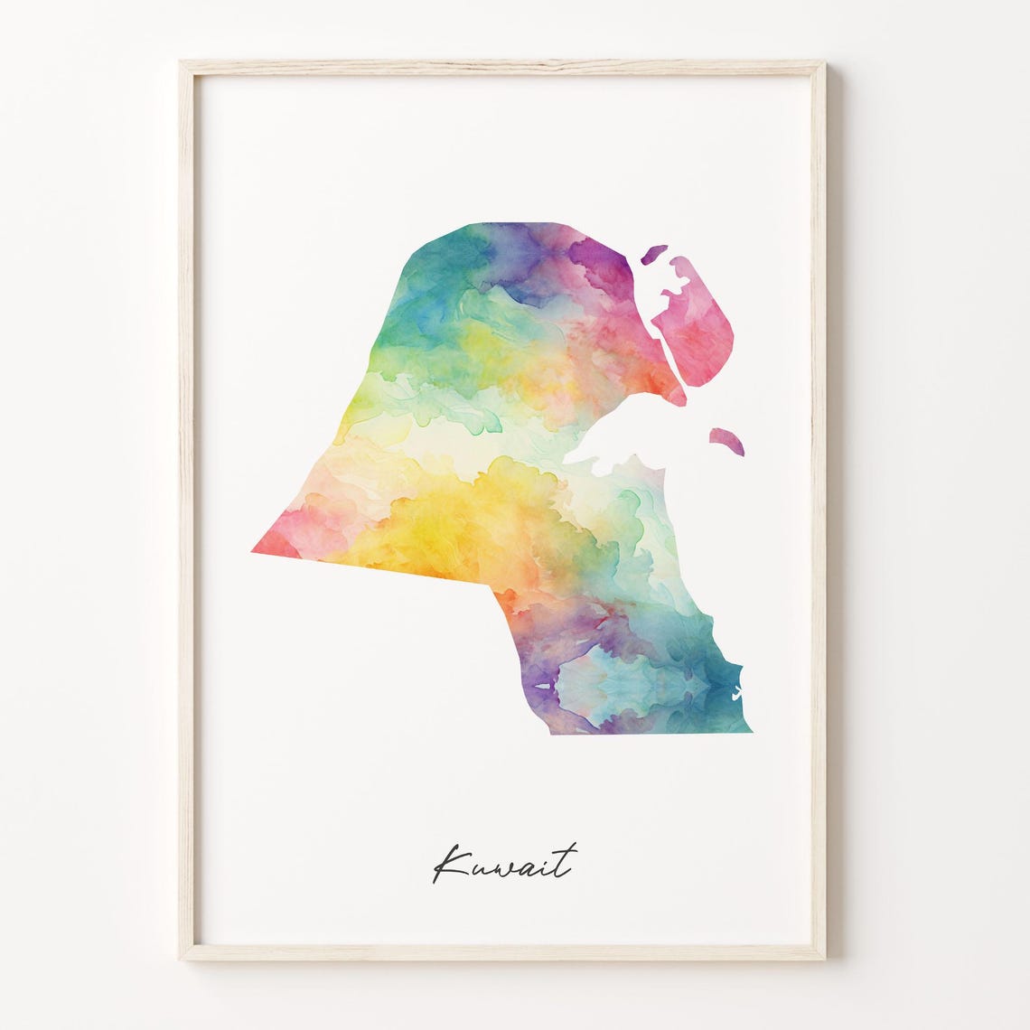 Kuwait Watercolor Country Map Minimalist Rainbow Travel Poster