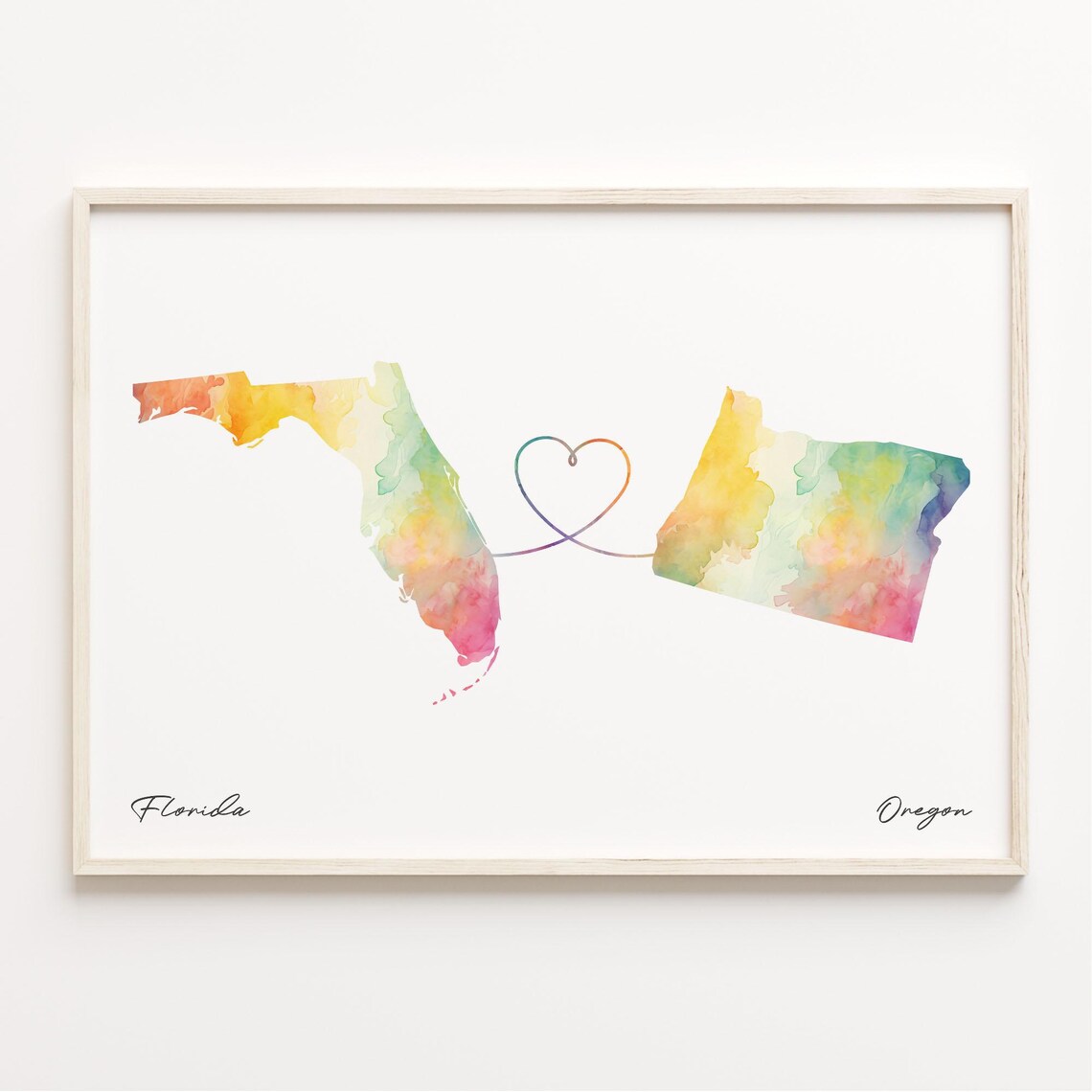 Florida to Oregon Watercolor Map Travel Poster