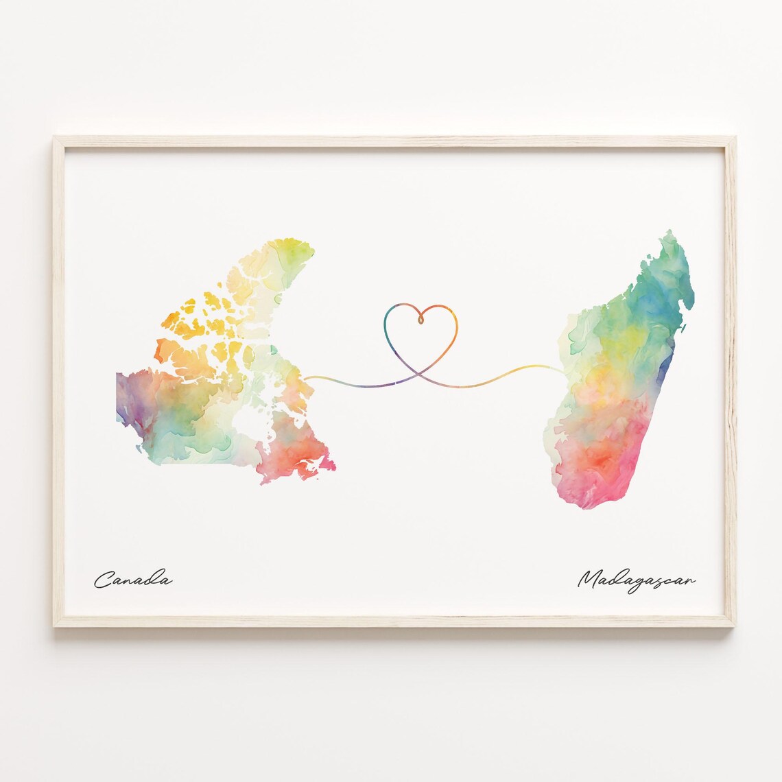 Canada To Madagascar Romantic Watercolor Love Map Heart Poster