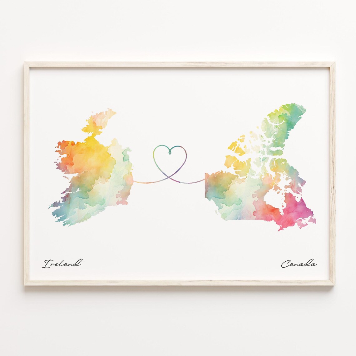 Ireland To Canada Watercolor Map Travel Poster