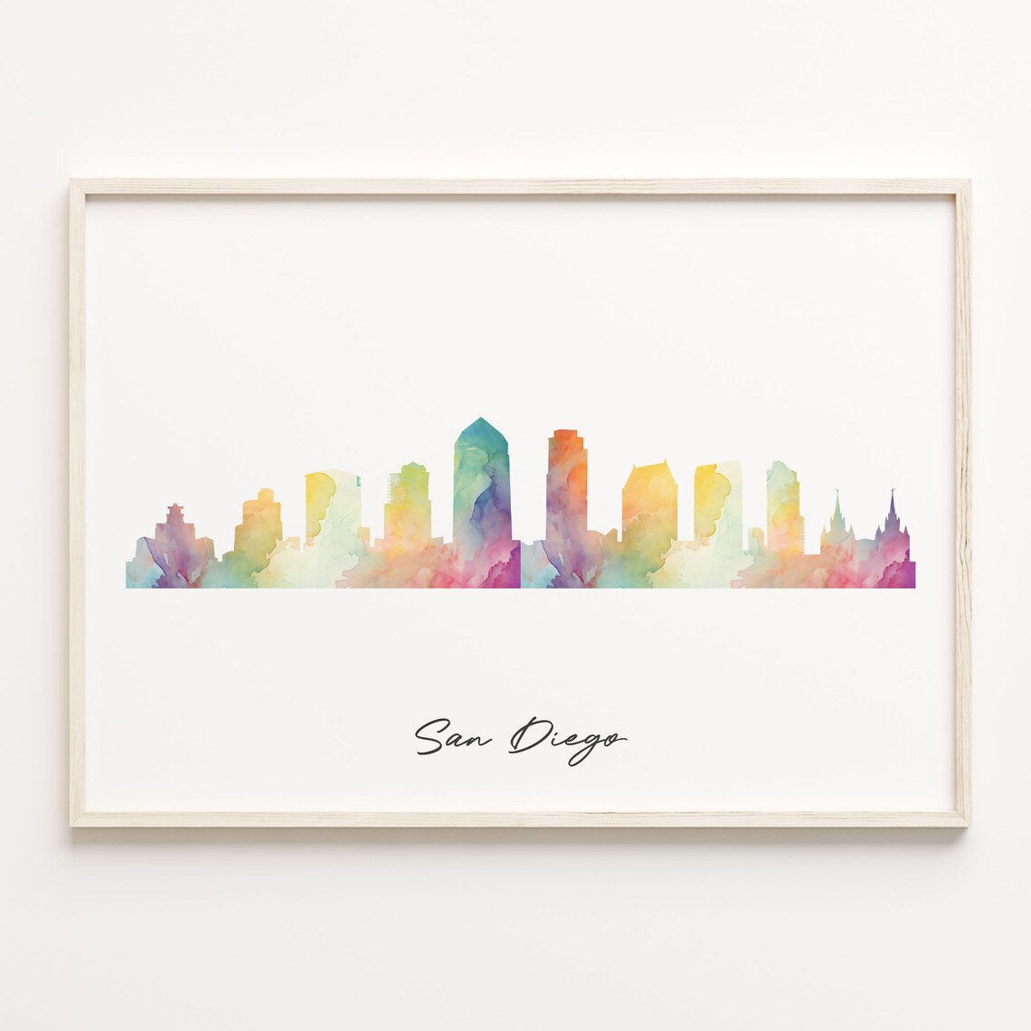 San Diego Watercolor Skyline Cityscape Colorful California Poster