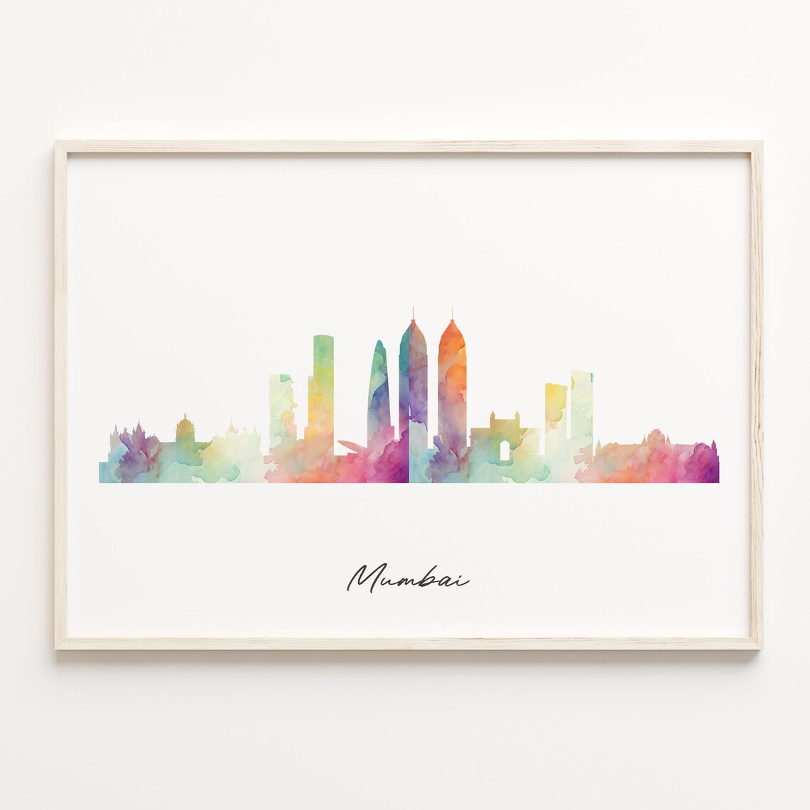Mumbai India Watercolor Skyline Poster Minimalist Cityscape Art
