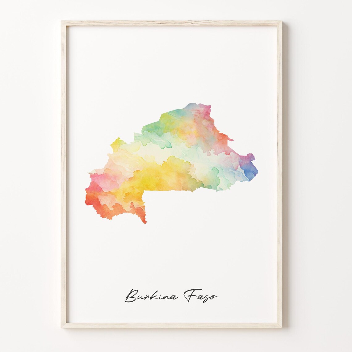 Burkina Faso Watercolor Map Pastel Rainbow Country Silhouette Art Print