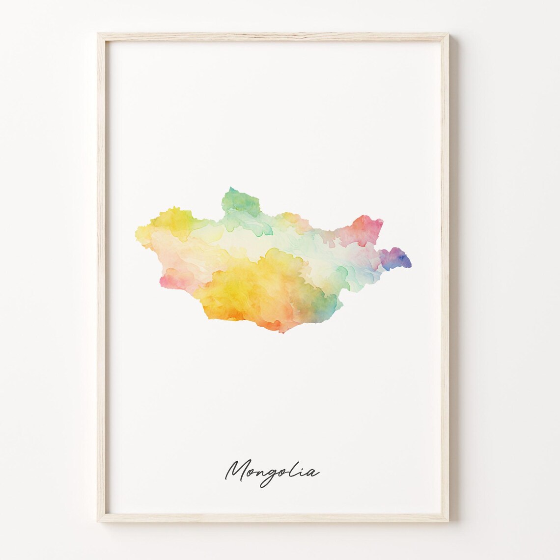 Mongolia Watercolor Country Map Rainbow Abstract Art Print Decor Gift