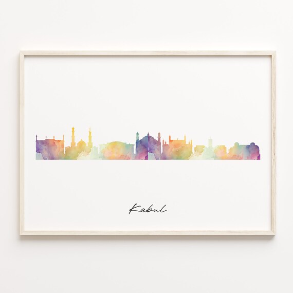Kabul Afghanistan Watercolor Skyline Cityscape Colorful Asia Poster