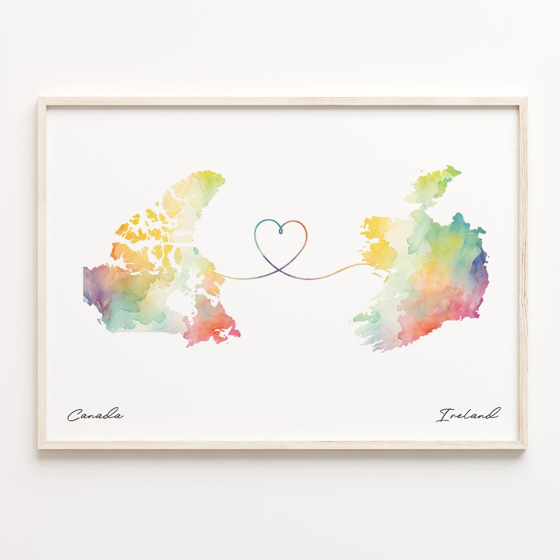 Canada To Ireland Watercolor Heart Map Love Connection Poster