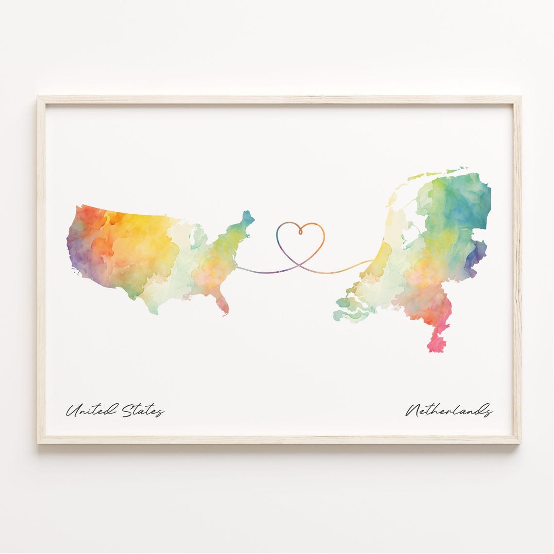 Us To Netherlands Watercolor Map Poster