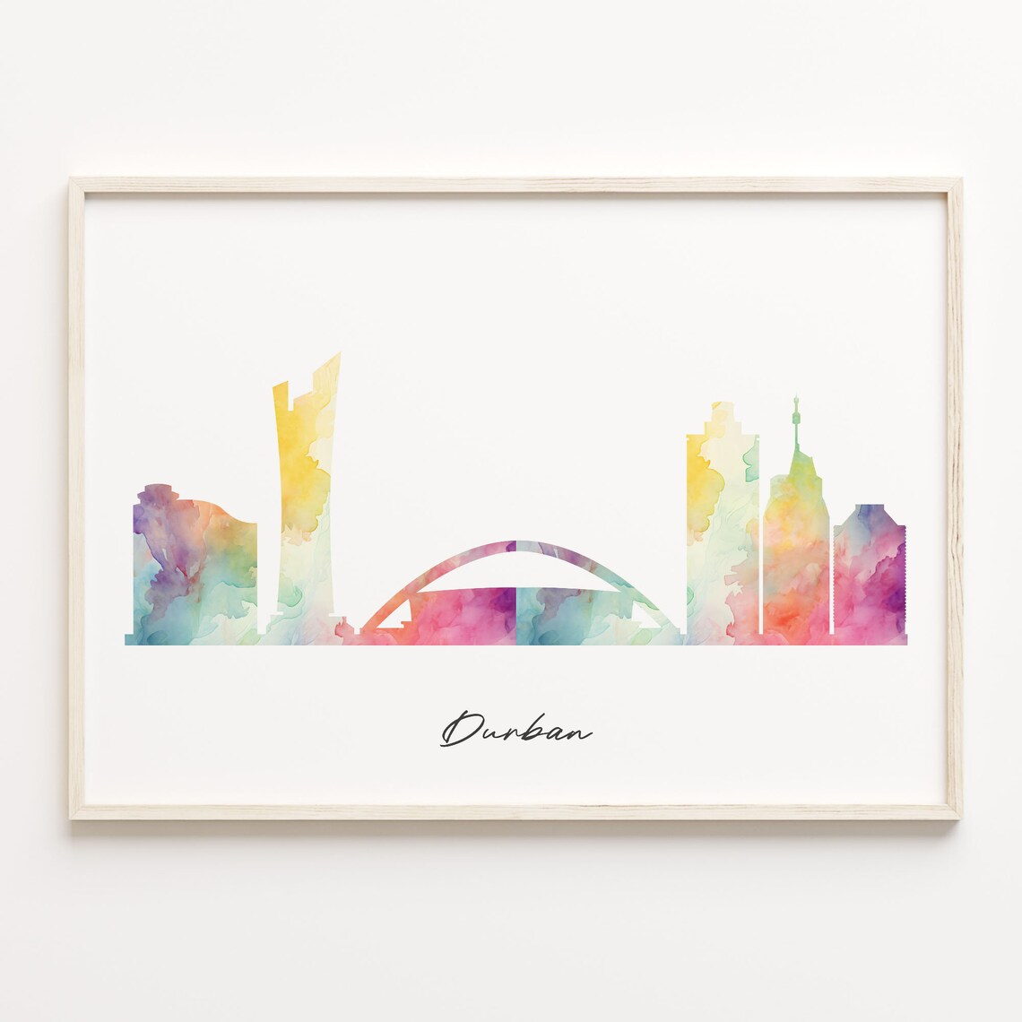 Durban South Africa Colorful Watercolor Cityscape Skyline Art Poster