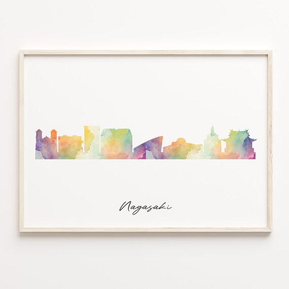 Nagasaki Japan Watercolor Skyline Harbor Cityscape Souvenir Poster