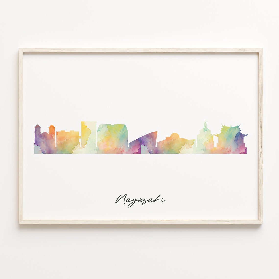 Nagasaki Japan Watercolor Skyline Harbor Cityscape Souvenir Poster