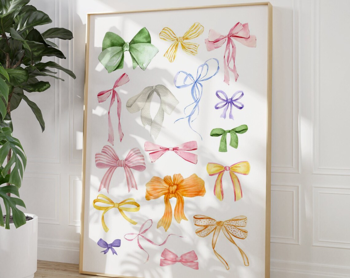 Colorful Watercolor Bow Collage Preppy Coquette Girly Wall Art - Image 4