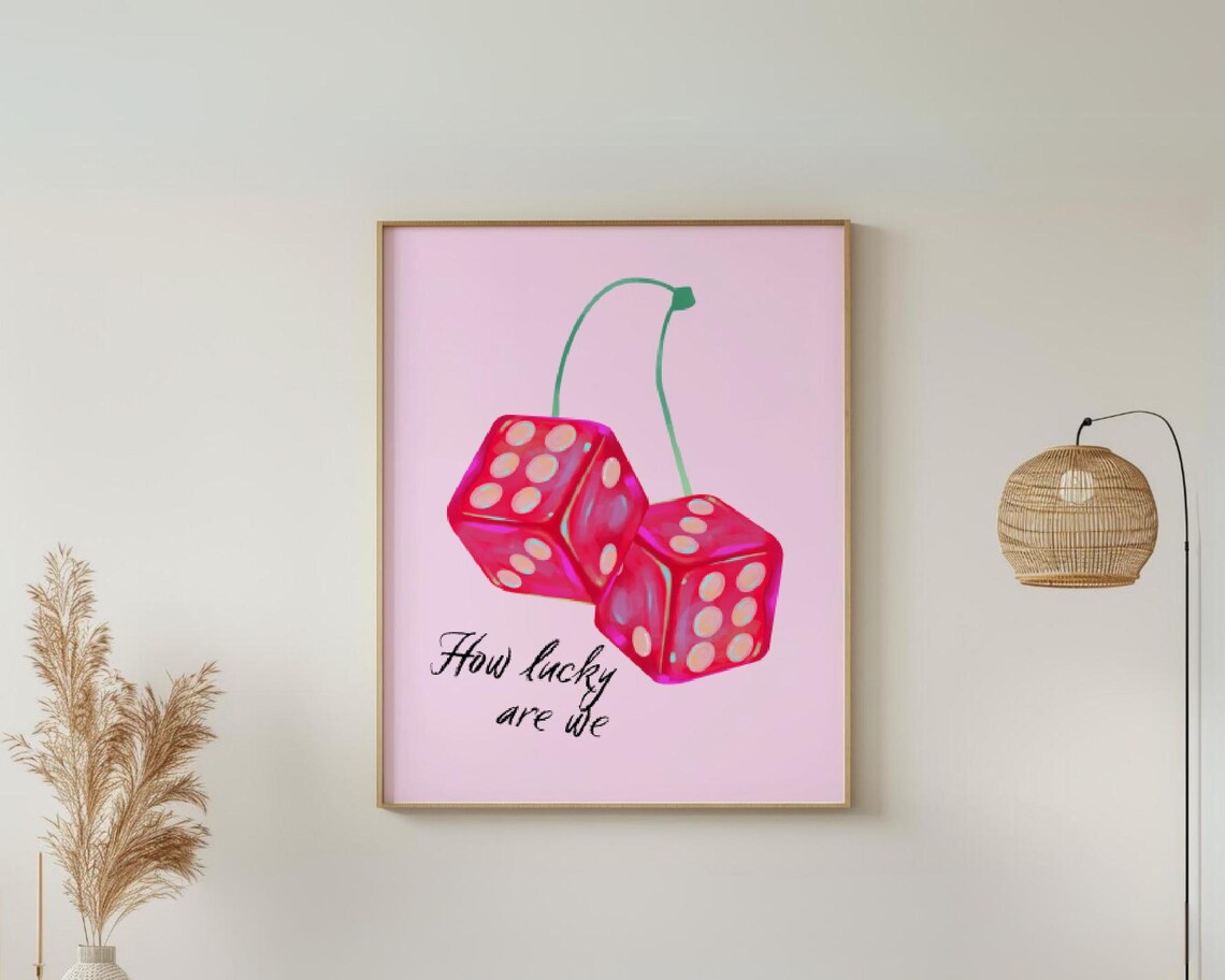 How Lucky Are We Cherry Dice Preppy Pink Bedroom Quote Poster - Image 3