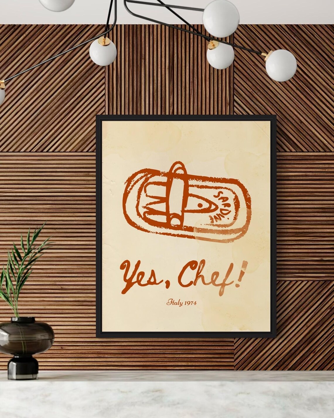 Yes Chef Vintage Sardine Tin Line Art Kitchen Poster Italy 1974 - Image 4